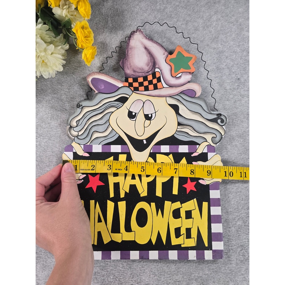 Vintage 90s Happy Halloween Sign Purple Witch Wall Decor Paper Warehouse Spooky - Picture 6 of 7